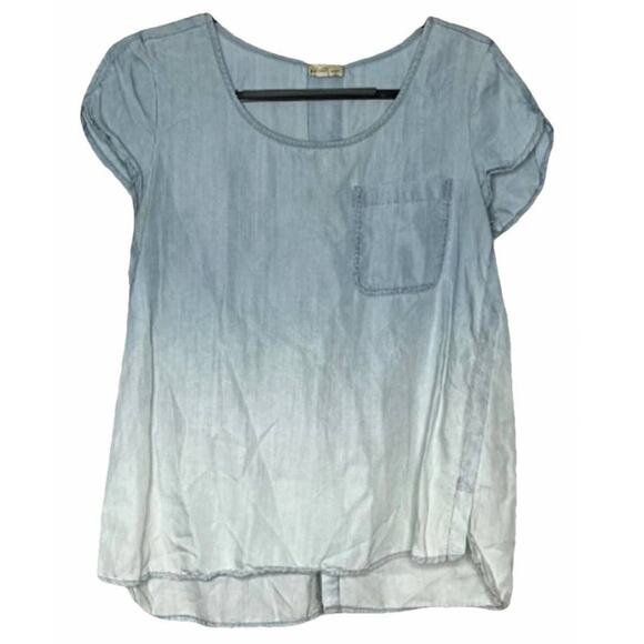 ANTHROPOLOGIE HOLDING HORSES Blue Chambray Ombre Denim Tee Shirt Blouse Top S - Picture 8 of 9